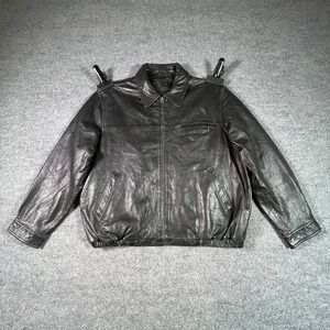 American Classics Bomber Jacket Men's 2XL Black Faux Leather Collared Full-Zip